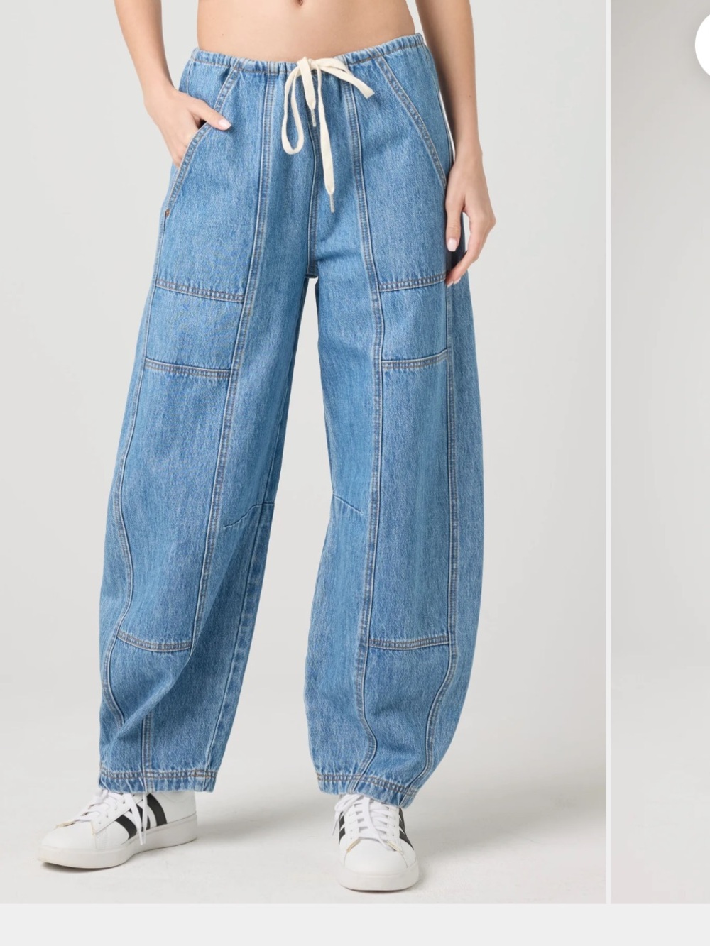 Blank‎ NYC NWT Fan Mail Barrel Jeans Light Wash XS Patchwork Drawstring Utility